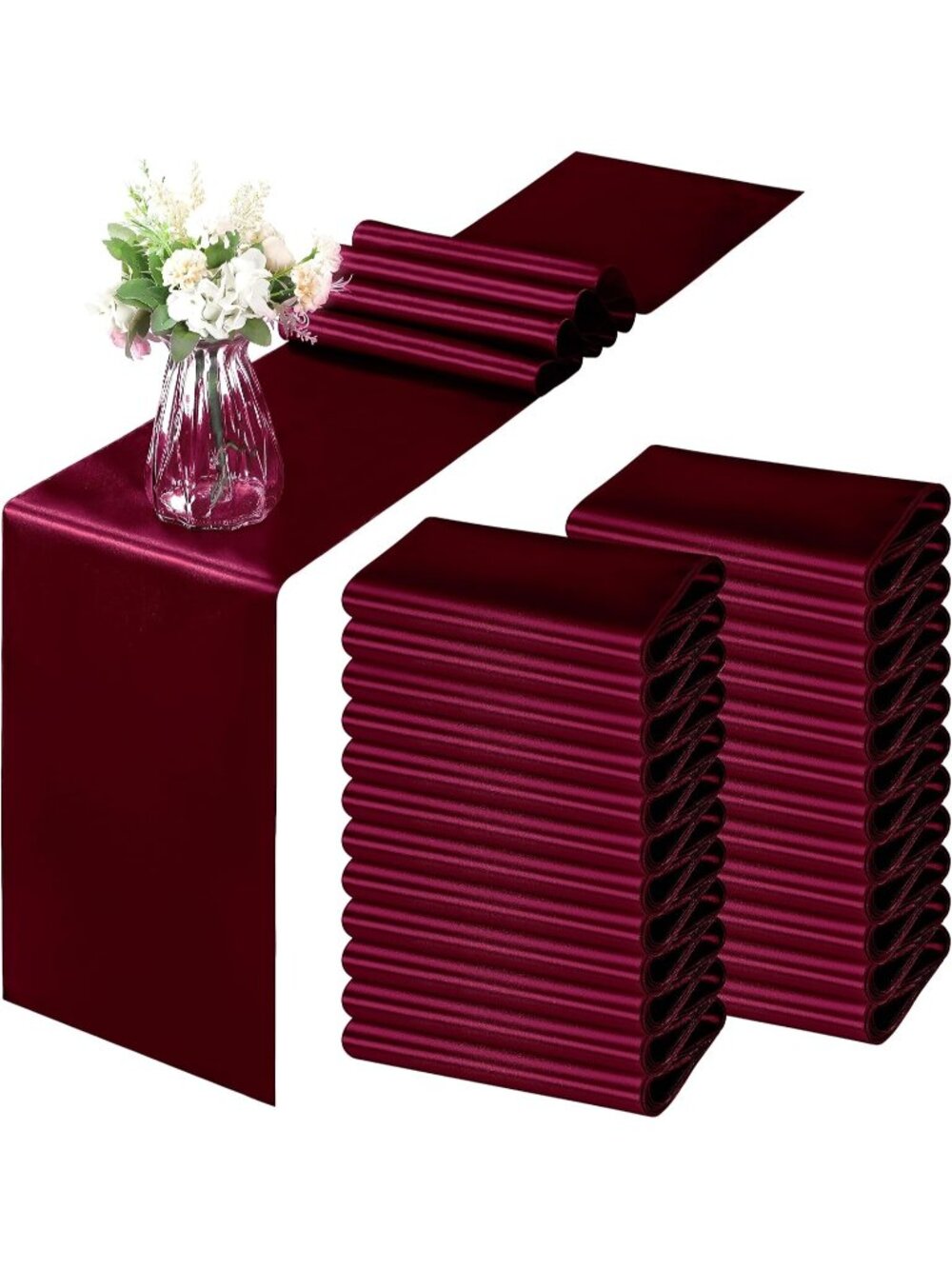 New 24 Pack Burgundy Satin Table Runner 12 x 108 Inch
